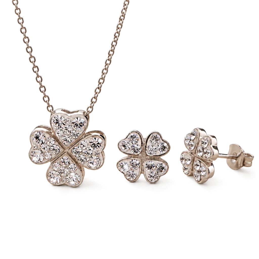 Srdíčkový čtyřlístek – set náhrdelníku a náušnic s krystaly Swarovski
