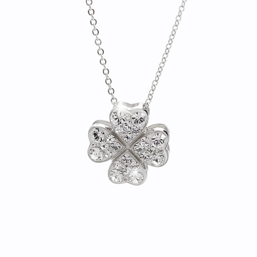 Stříbrný náhrdelník Srdíčkový čtyřlístek Swarovski