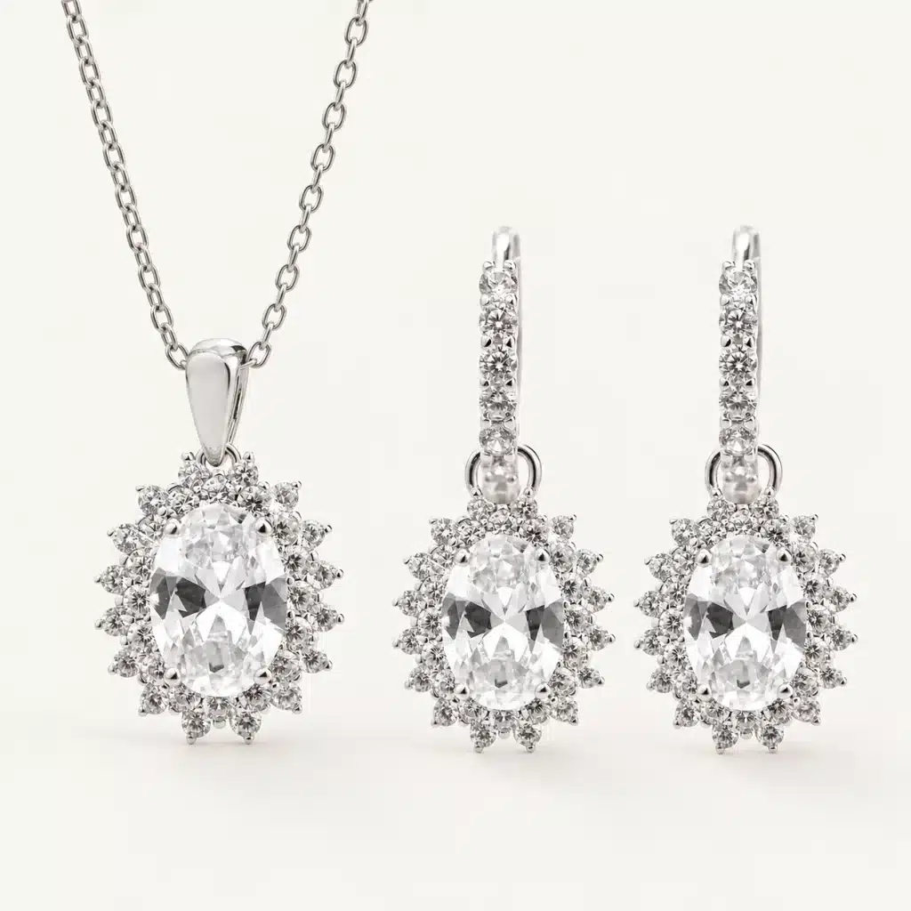 Diana ovál – stříbrný set náhrdelníku a náušnic s krystaly Swarovski
